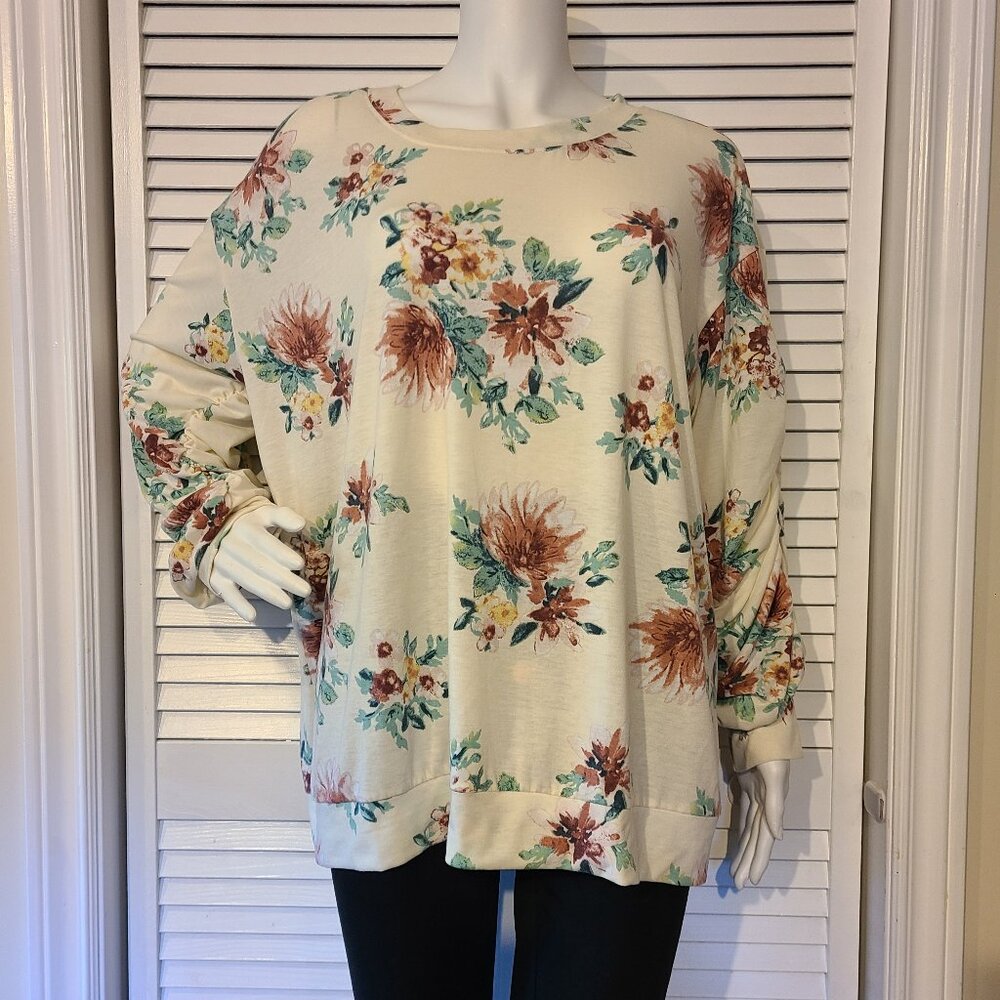 Floral Print Round Neck Long Sleeves Shirt